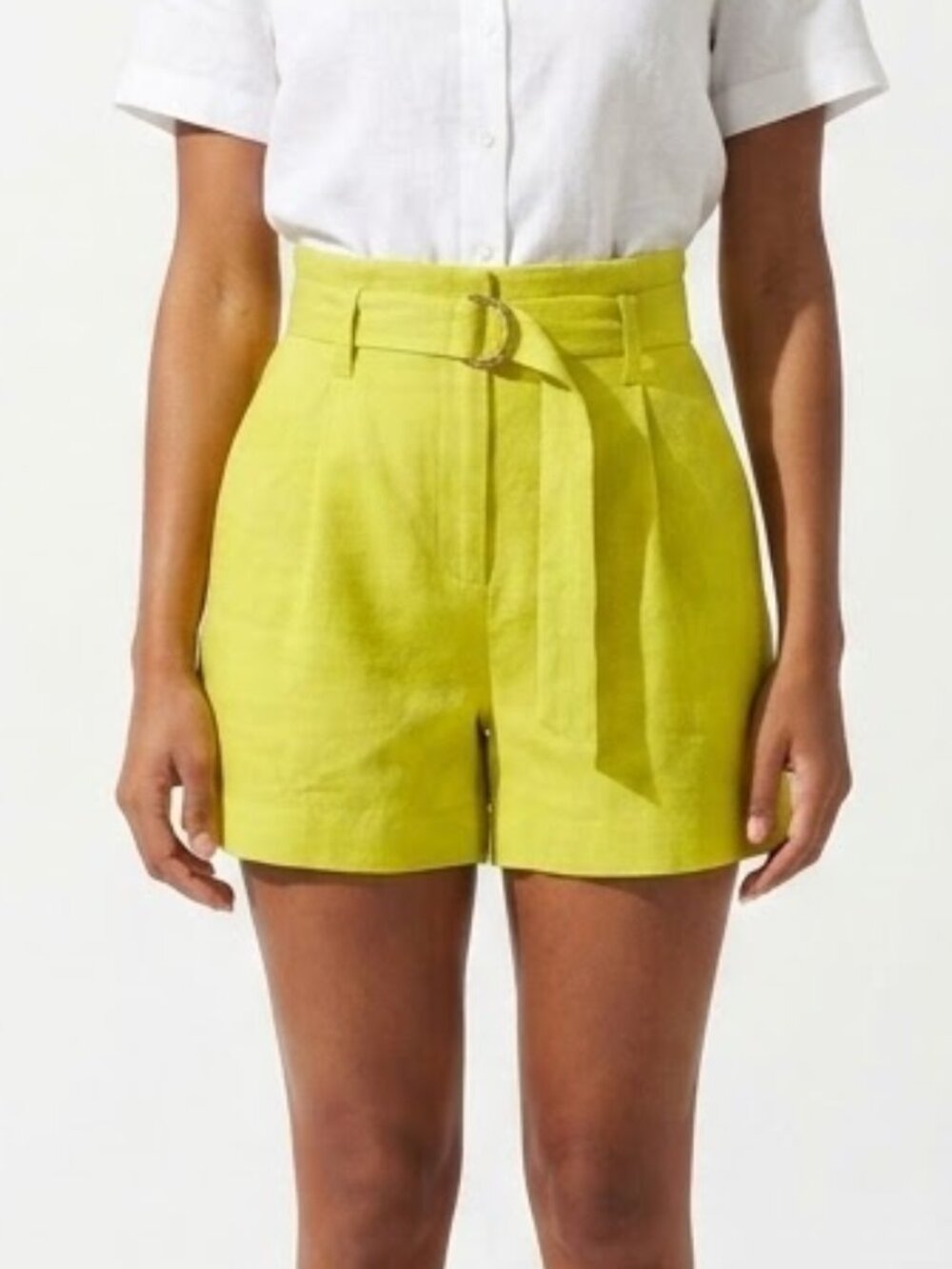Calvin Klein Brat Green Neon Chartreuse High Waist Belted Ramie Shorts Size 2